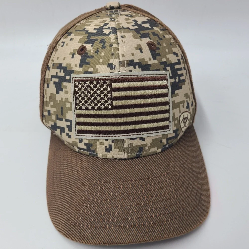 Ariat Hat Snapback Brown Digital Camo American Flag Patch Logo USA Outdoors‎ Men